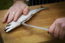 Chef filleting a fresh fish. — Stock Photo