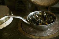 Pan of Black Mussels. — Stock Photo