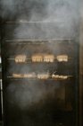 Fish fillets in a fish smoker. — Stock Photo
