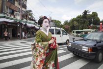 Mujer vestida en el estilo geisha traedicional - foto de stock