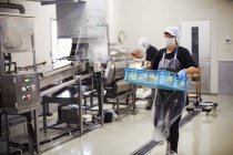 Lavoratori in una fabbrica che produce tagliatelle Soba , — Foto stock