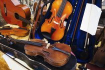 Violini e chitarra in negozio — Foto stock