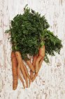 Bundles of carrots on wooden surface — Stock Photo