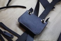 Handmade blue leather bag — Stock Photo
