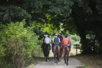 Riders on horses riding along path — Stock Photo