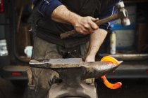 Farrier usando pinças e martelo para segurar ferradura — Fotografia de Stock