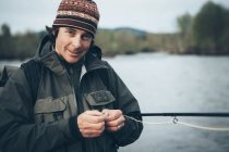 Man fly fishing on Hoh River — Stock Photo