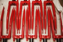 Red bicycle forks — Stock Photo