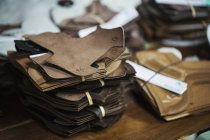 Stack of brown leather pieces — Stock Photo