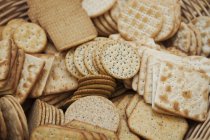 Large selection of cream crackers. — Stock Photo