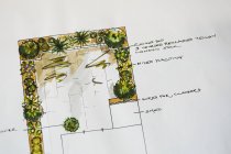 Dibujo de un diseño de jardín - foto de stock