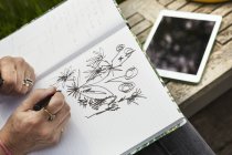 Woman drawing in sketchbook. — Stock Photo