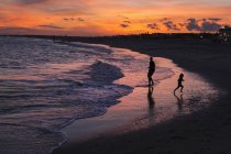 Батько і син грають на пляжі — стокове фото