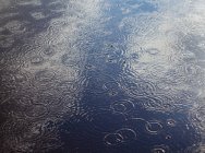 Gotas de lluvia y ondulaciones en la piscina de agua . - foto de stock