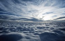 Campo coberto de neve e vista para o horizonte com retroiluminação no Arizona, EUA . — Fotografia de Stock