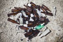 Discarded beer bottles in desert, close-up. — Stock Photo