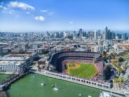 Aerial view over football stadium in San Francisco cityscape, USA. — Stock Photo