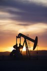 Working pumpjack at oil drilling site at sunset in Canada. — Stock Photo