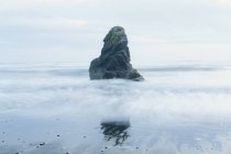 Rock formation on coastline with sandy beach at low tide, Olympic National Park, USA — Stock Photo