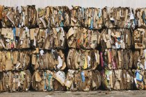 Instalação de reciclagem com pacotes de papelão separados e amarrados para reciclagem . — Fotografia de Stock