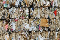Instalación de reciclaje con paquetes de cartón clasificados y atados para reciclar . - foto de stock