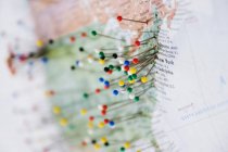 Pins in map of USA and Canadian Border in Seattle, Washington, USA — Stock Photo