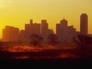 Dallas skyline at sunrise with lake, USA — Stock Photo