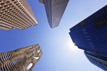 Chicago skyscrapers in downtown in low angle, USA — Stock Photo