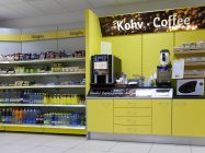 Gas station shop with various goods in Estonia — Stock Photo