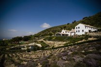 Hotel rural com jardim e casas na encosta, Andaluzia, Espanha — Fotografia de Stock