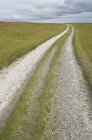 Dirt path across countryside grassland under cloudscape, Argyll, Scotland, UK — Stock Photo