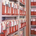 Prateleiras de pastas de arquivos no escritório em San Diego, Califórnia, EUA — Fotografia de Stock
