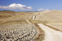 Schotterpiste in der toskanischen Landschaft von Italien, Europa — Stockfoto