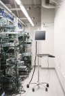Tangled computer server cords in server room — Stock Photo