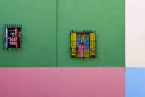 Windows in colorful building exterior, Buenos Aires, Argentina — Stock Photo
