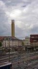 Smoke stacks and rail yard a Basilea, Svizzera — Foto stock