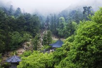 Jardin au temple shinto de montagne dans la forêt japonaise, île de Honshu, Japon — Photo de stock