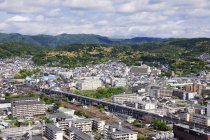 Aerial view of urban Japanese cityscape of city of Kyoto, Japan — Stock Photo