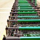 Shopping carts stacked together in selective focus — Stock Photo