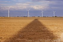 Windkraftanlagen in saisonalen Feld, Roscoe, Texas, Vereinigte Staaten — Stockfoto