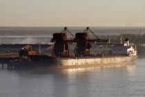 Navio de carga e guindastes de carga no porto industrial em Louisiana, EUA — Fotografia de Stock