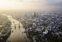 Aerial view of London cityscape, Tower Bridge and river, England — Stock Photo