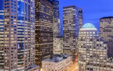 Seattle highrise buildings lit up at night, Washington, United States — Stock Photo