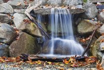 Foglie di autunno intorno caratteristica cascata — Foto stock