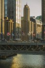 Bridge over Chicago River with american flags, Chicago, Illinois, United States — Stock Photo