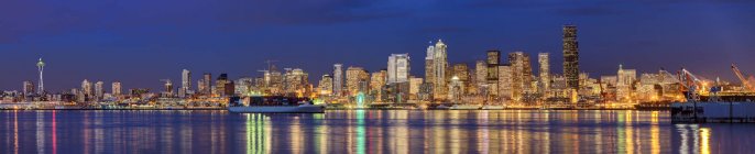 Número 12 iluminado em highrise à noite, Seattle, Washington, Estados Unidos — Fotografia de Stock