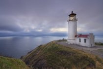 Lighthouse on grassy cliff overlooking ocean, Long beach, Washington, USA — Stock Photo