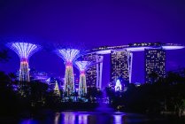 Escénico multicolor iluminando Singapur marina por la noche, Asia - foto de stock