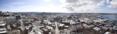 Vista panorámica aérea del paisaje urbano de Seattle, Washington, Estados Unidos - foto de stock