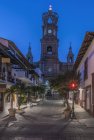 Церковь Богоматери Гваделупской с видом на улицу Пуэрто-Вальярта, Халиско, Мексика — стоковое фото